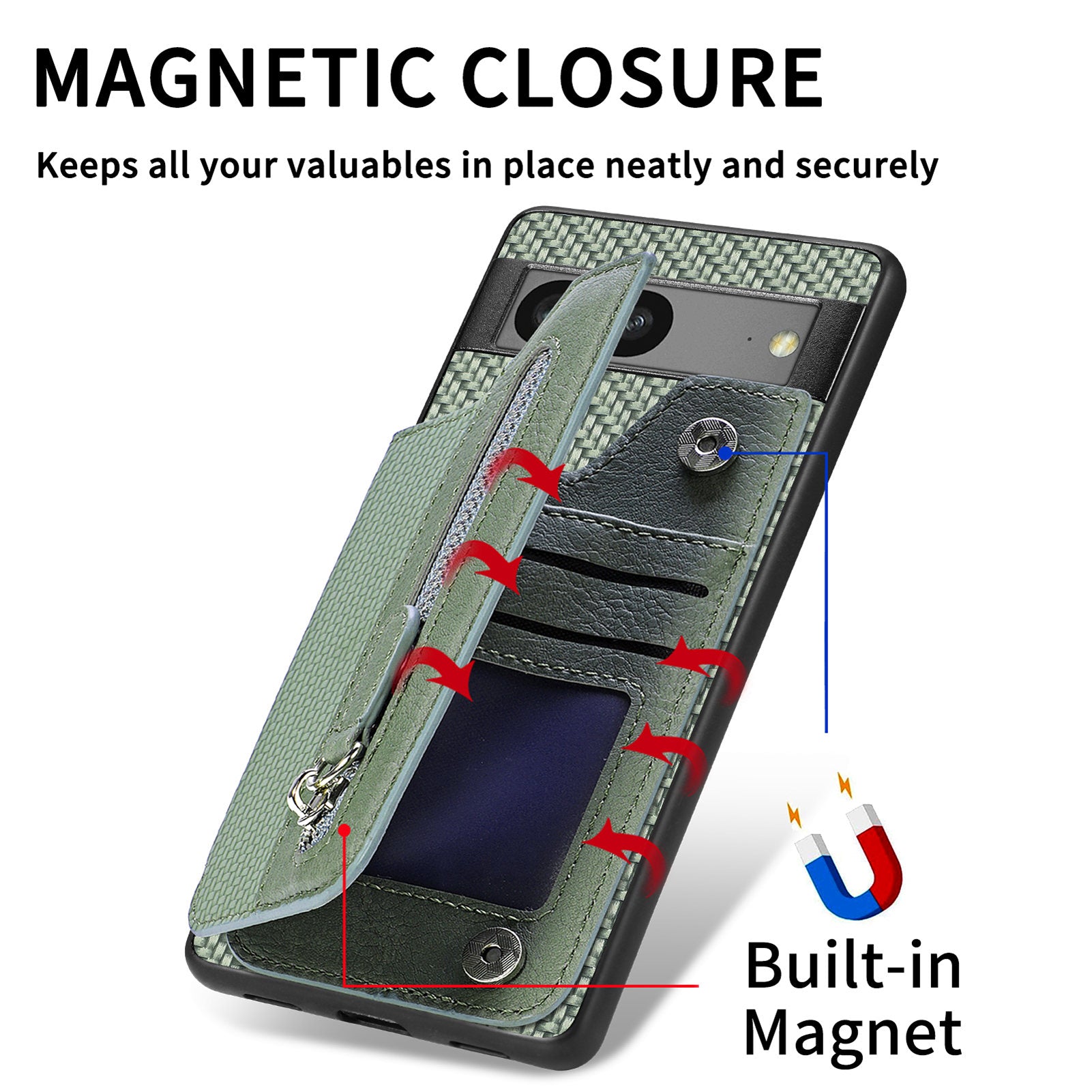 C1-04 For Google Pixel 7a Case Zipper Kickstand Leather Carbon Fiber Texture Back Cover C1-04 For Google Pixel 7a Case Zipper Kickstand Leather Carbon Fiber Texture Back Cover